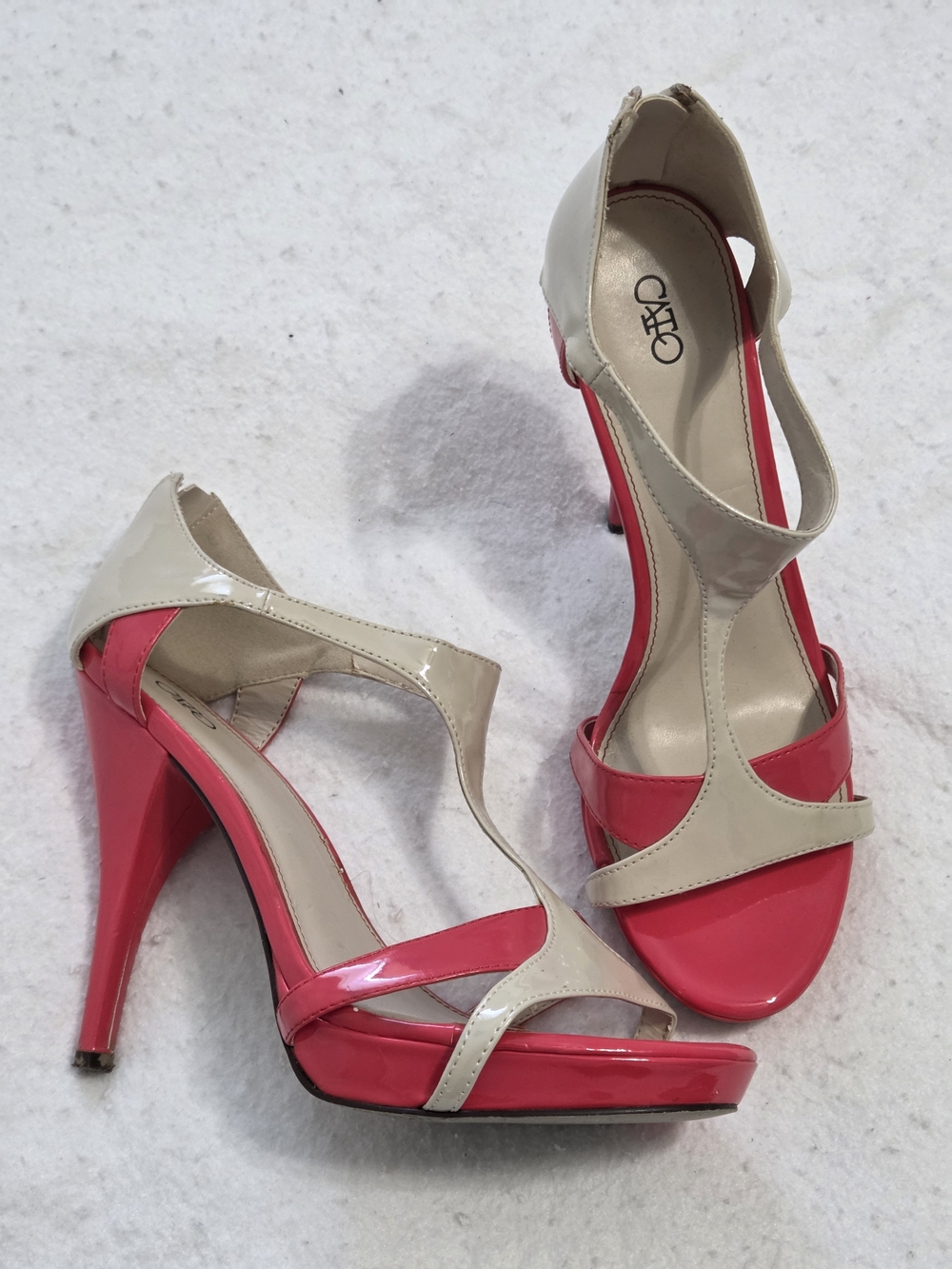Cato Colorblock Patent T-Strap Platform Heels